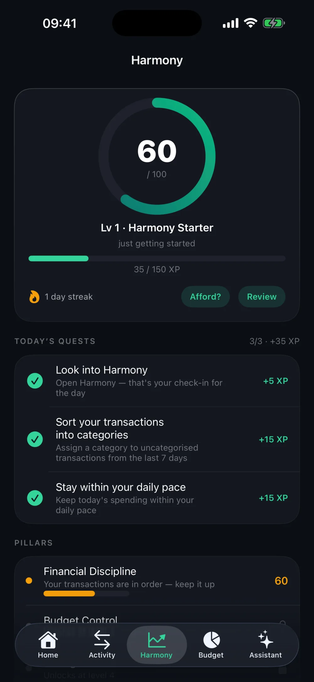 ElixirFinance — Harmony Score, daily quests and pillars